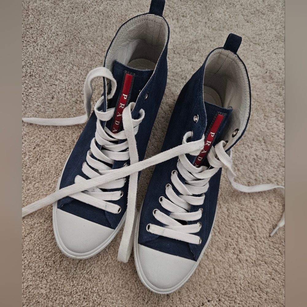 Prada Suede Navy High-Top Sneakers Size 8